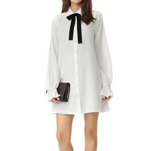 Tularosa - Mini White Collared Shirtdress With Black Bowtie - Size S